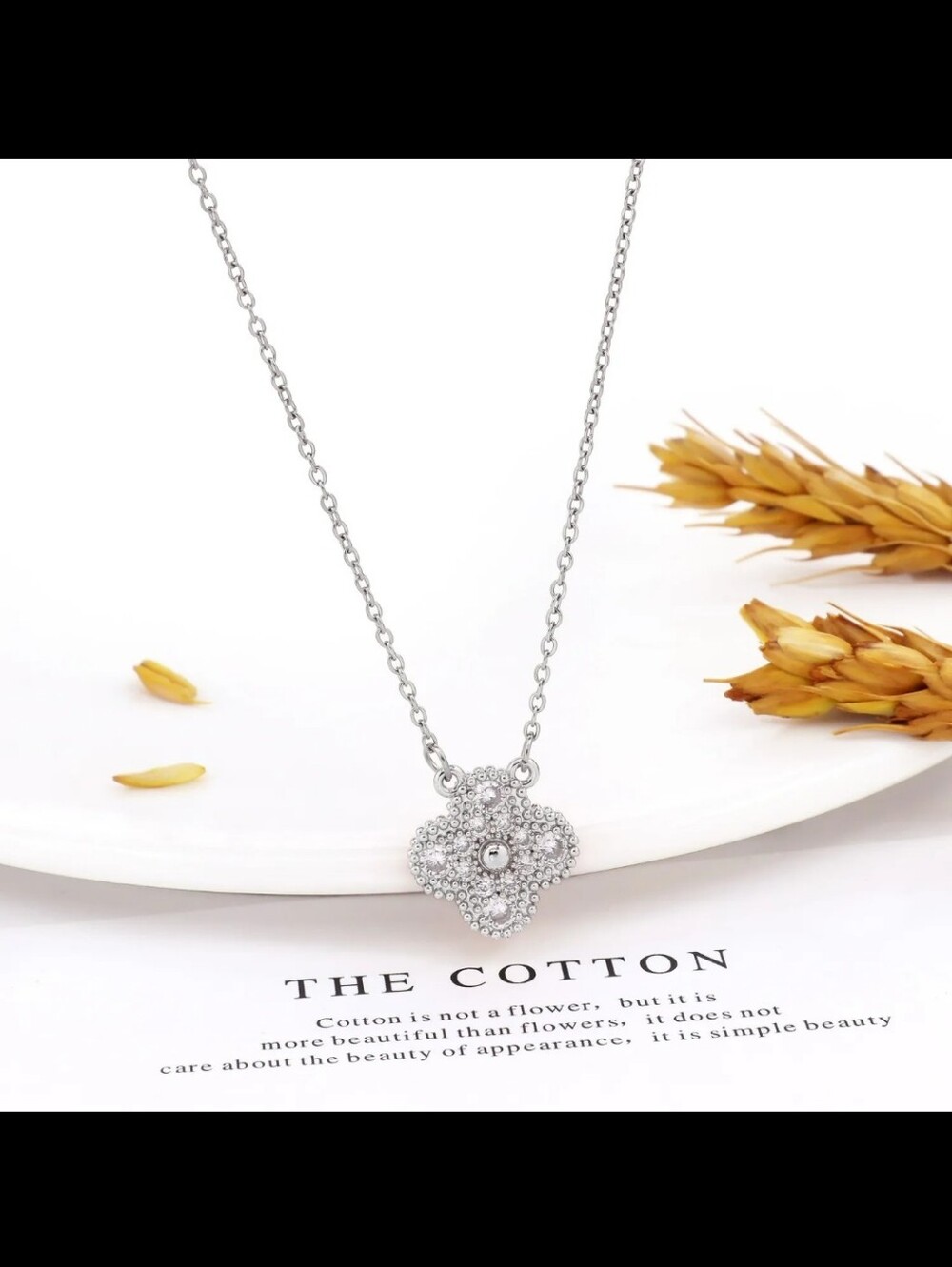 Silver Floral Pave Crystal Pendant Necklace - Women Jewelry